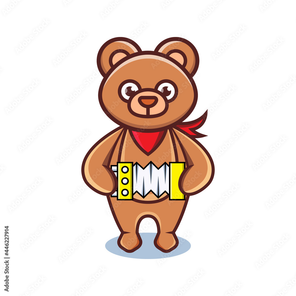 Obraz premium cartoon animal cute bear holding a accordion