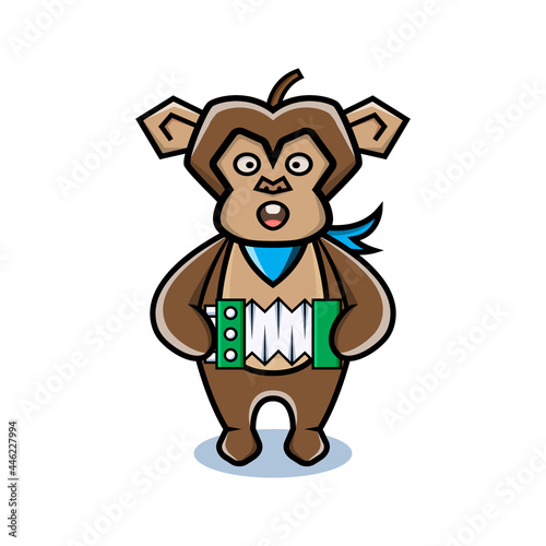 cartoon animal cute monkey holding a accordion