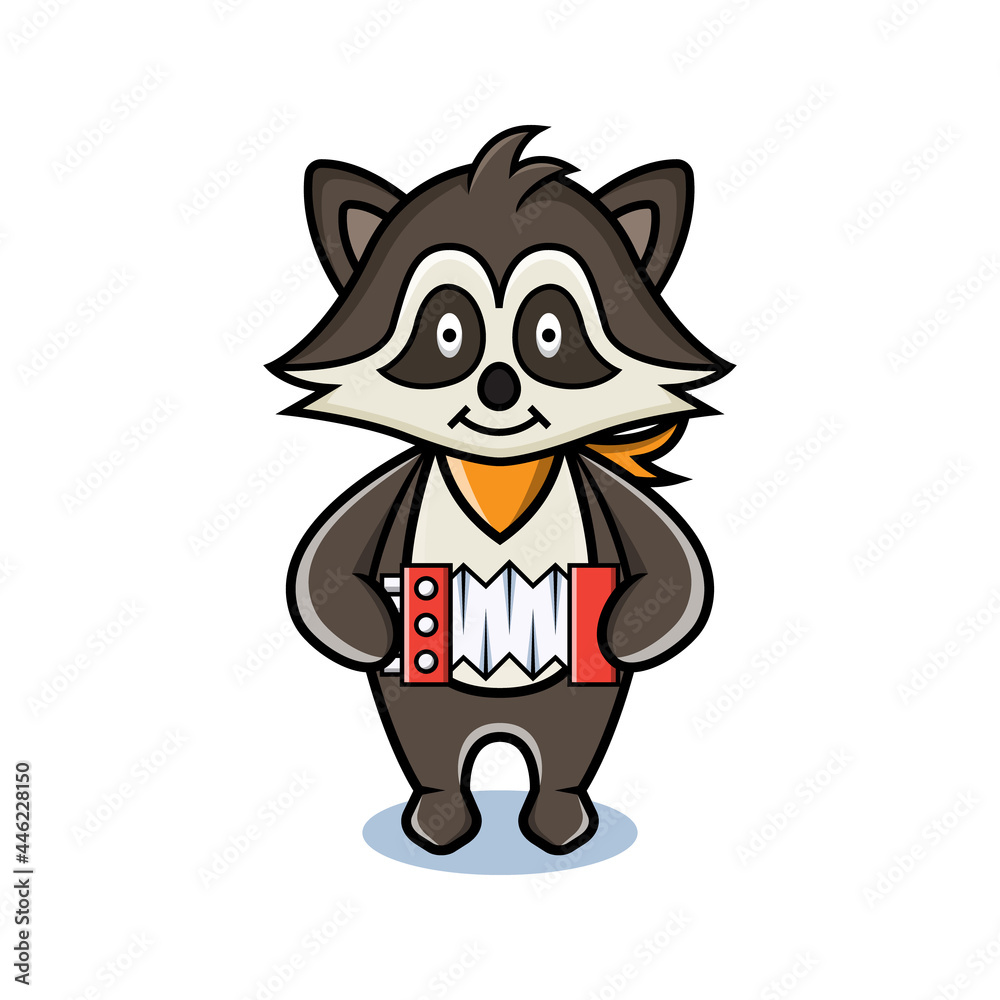 cartoon animal cute raccoon holding a accordion cartoon animal cute raccoon holding a accordion