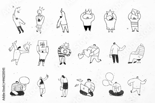 Cute black business vector cartoon icons set