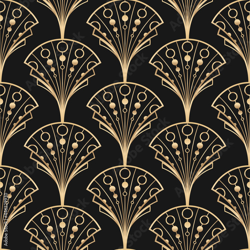 Art deco vector frame with palmette pattern on dark background