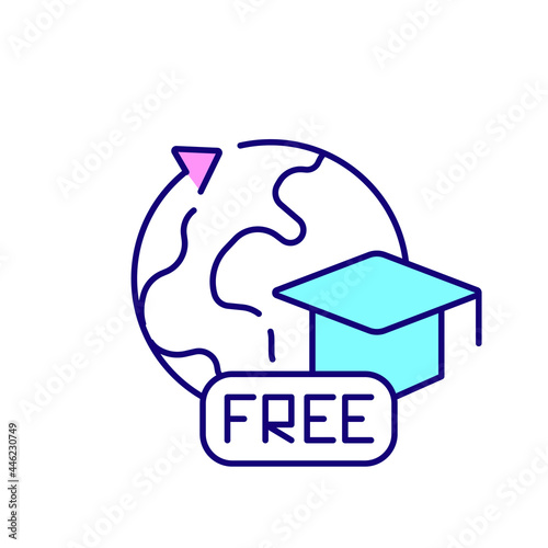 Free international internship program RGB color icon. Covering expenses by financial aid. Isolated vector illustration. Gaining fully-funded internship opportunity simple filled line drawing