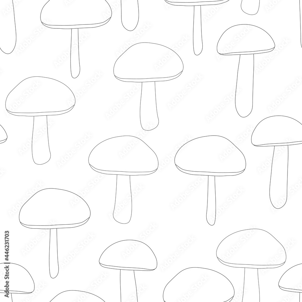 Seamless pattern mushrooms black and white colors graphics vector illustration Seamless pattern mushrooms black and white colors graphics vector illustration