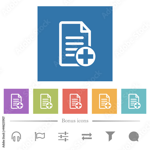 Add new document flat white icons in square backgrounds