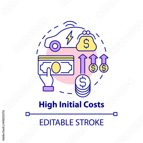 High initial costs concept icon. abstract idea thin line illustration. Future transport economical financial aspects. EV purchase. Vector isolated outline color drawing. Editable stroke