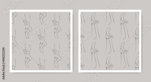 Ballet one line seamless patterns. Contouring silhouette leg and hands of prima ballerina wallpaper.