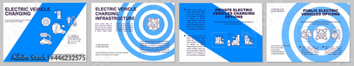 Public EV charging options brochure template. Flyer, booklet, leaflet print, cover design with linear icons. Alternative eco fuel. Vector layouts for presentation, annual reports, advertisement pages
