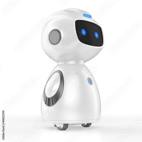 Robot home helper. Smart little robot, on wheels and smart screen.