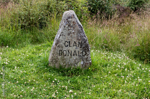 Clan Donald Remembrance Stone at Culloden Battlefield in Scotland