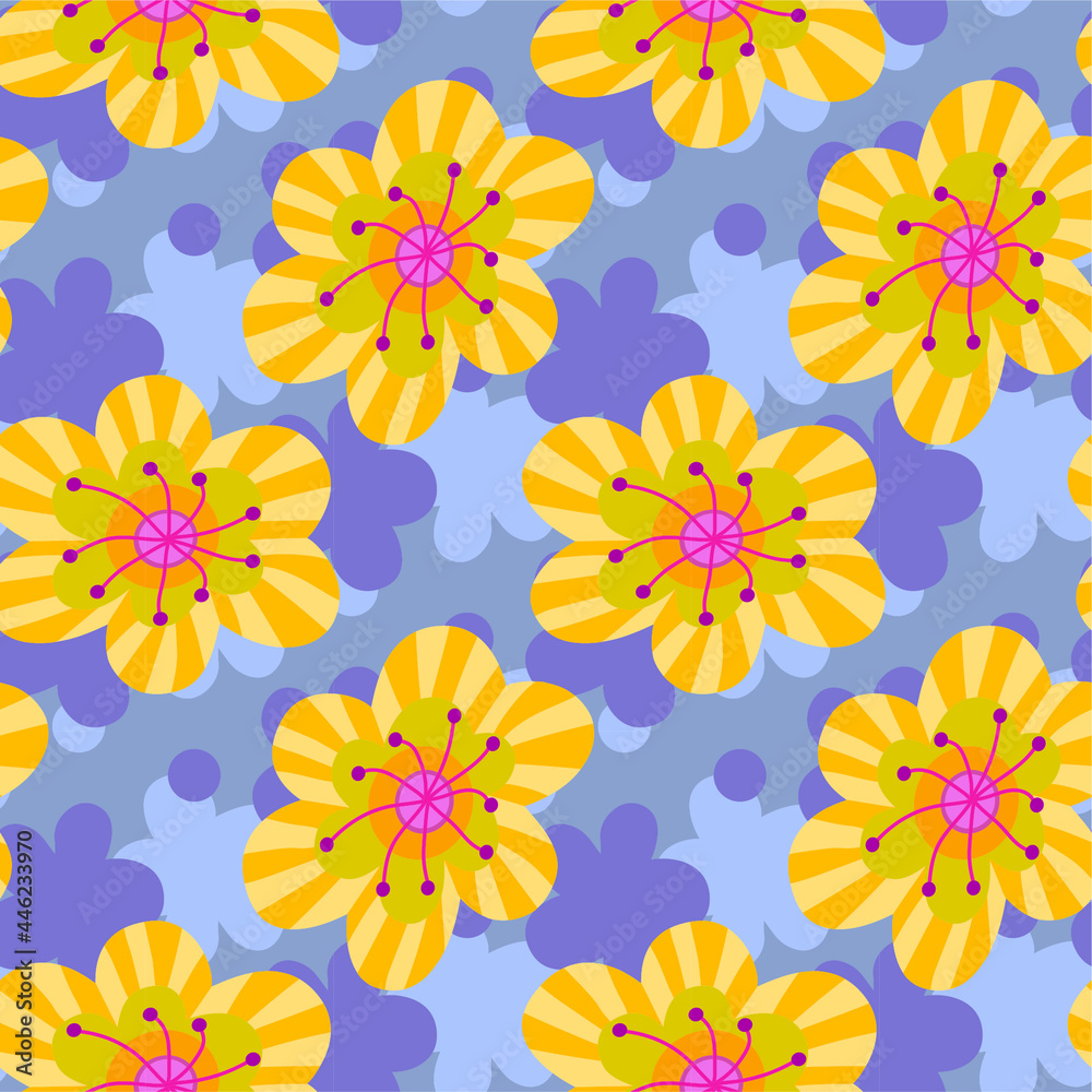 Floral yellow summer seamless pattern
