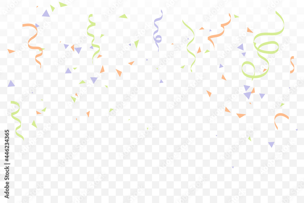 Many Falling Colorful Tiny Confetti And Ribbon On Transparent Background. Celebration Event and Party. Multicolored. Vector Many Falling Colorful Tiny Confetti And Ribbon On Transparent Background. Celebration Event and Party. Multicolored. Vector