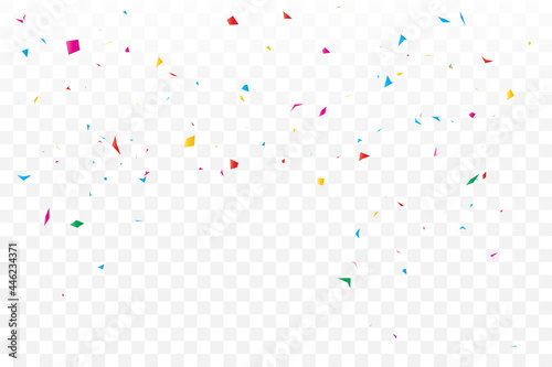 Many Falling Colorful Tiny Confetti And Ribbon On Transparent Background. Celebration Event and Party. Multicolored. Vector