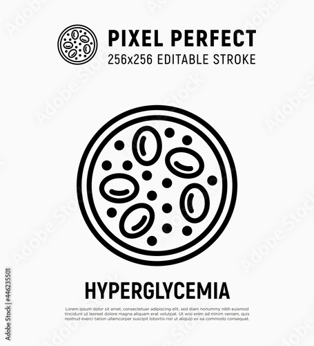 Hyperglycemia thin line icon. Low blood sugar. Thin line icon. Diabetes symptom. Pixel perfect, editable stroke. Vector illustration.