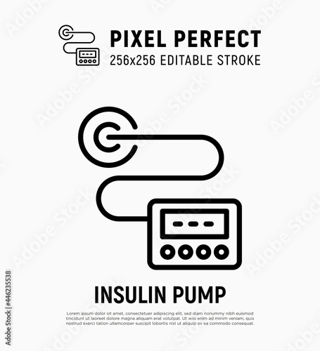 Insulin pump. Medical device for diabetes therapy. Pixel perfect, editable stroke. Vector illustration.