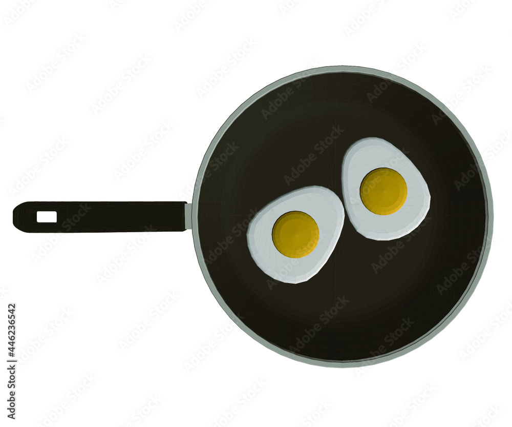 Realistic frying pan with fried eggs. View from above. 3D. Vector illustration Realistic frying pan with fried eggs. View from above. 3D. Vector illustration