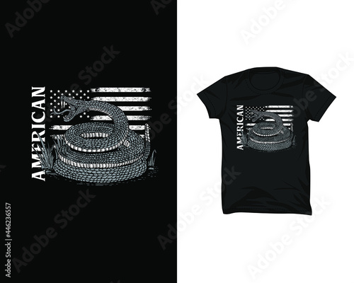 Snake American Flag lllustration Tshirt Design photo