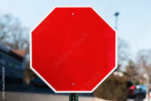 Blank Red stop sign with no letters close up