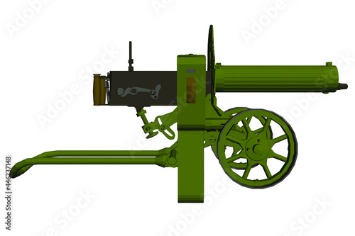 Polygonal machine gun Maxim. Machine gun isolated on a white background. Side view. 3D. Vector illustration
