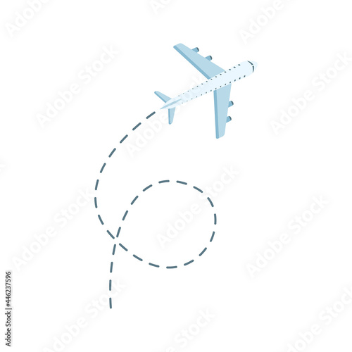 Airplane line path icon. Air plane flight route with line trace. Vector illustration isolated on white background