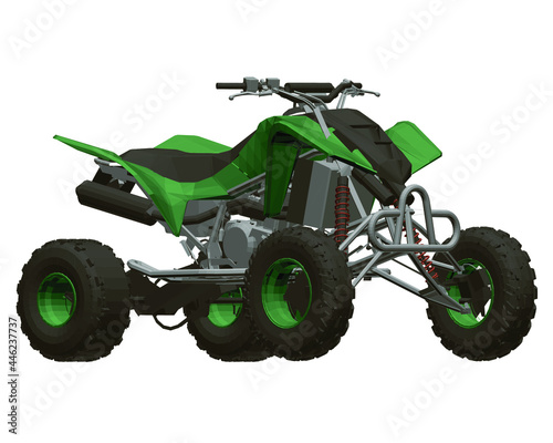 Polygonal green ATV isolated on a white background. View isometric. 3D. Vector illustration.
