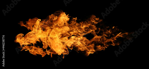 Burning fire and flame torch isolated on black background for graphic design usage