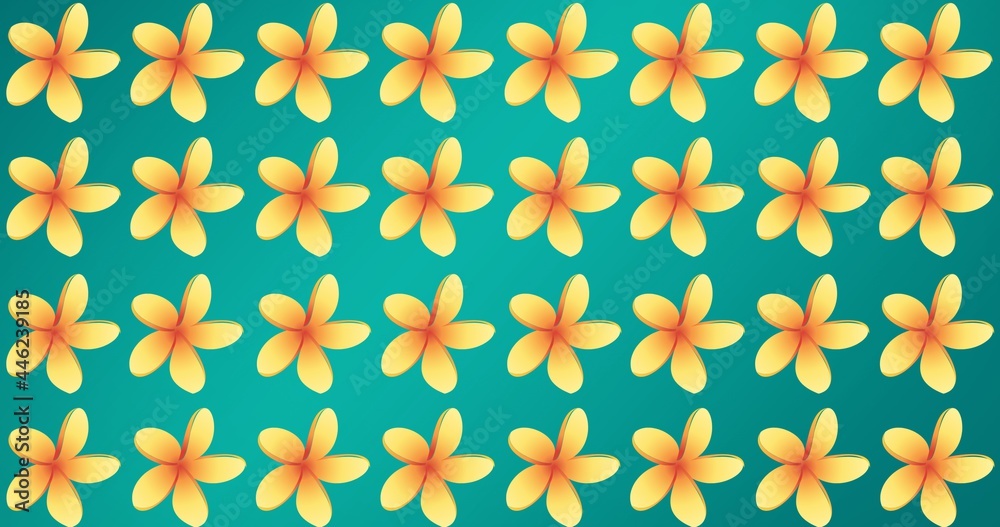 Composition of rows of yellow flowers on blue background Composition of rows of yellow flowers on blue background