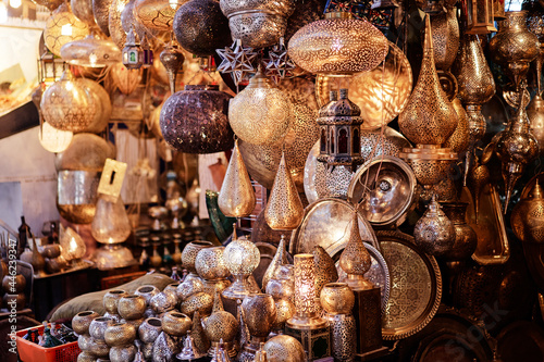 Copper souvenir handicraft shop in Morocco.
