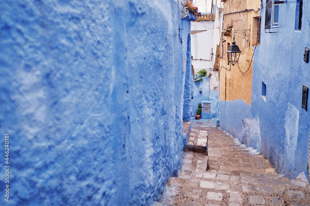 Travel by .Morocco. Street in medina of blue town Chefchaouen. Travel by .Morocco. Street in medina of blue town Chefchaouen.