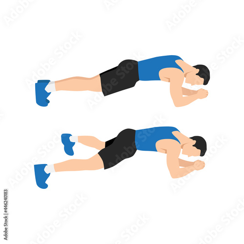 Man doing Plank jacks. Extended leg exercise. Flat vector illustration isolated on white background
