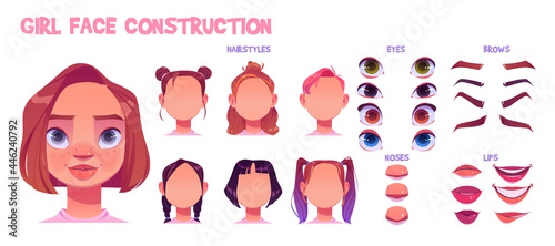 Girl Face Construction Avatar Creation With Different Head Parts White