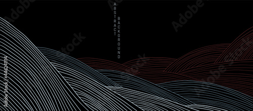 vector abstract japanese style landscapes lined waves in black background and colored lines