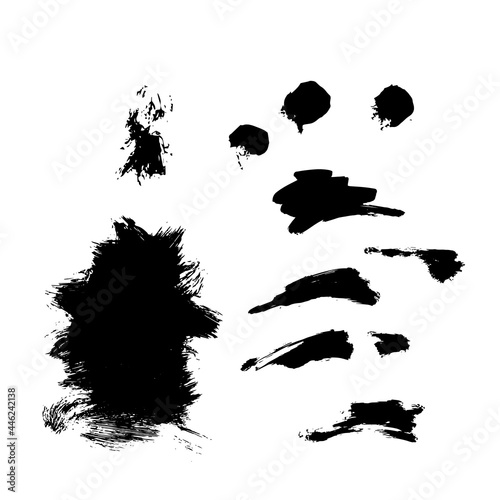 Hand Drawn monochrome texture elements set. Vector illustration isolated on white. Abstract artistic ink hand painted spots. Text template. Black and white shades. Grunge texture. Artist collection