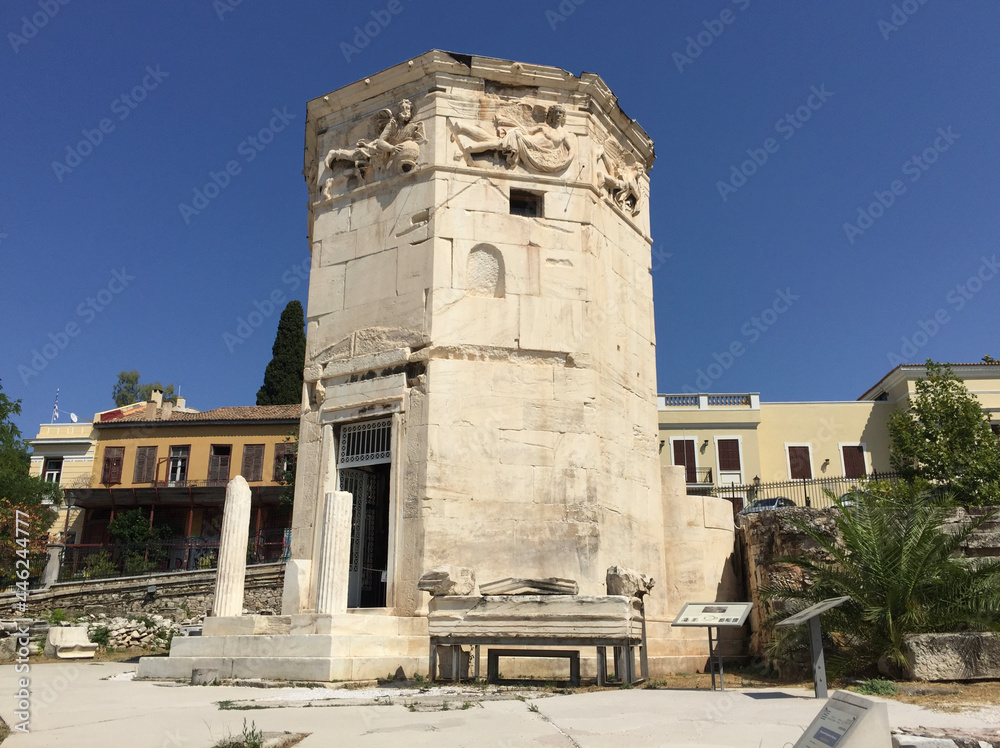The Tower of the Winds is an octagonal Pentelic marble clocktower in the Roman Agora in Athens that functioned as a horologion or 