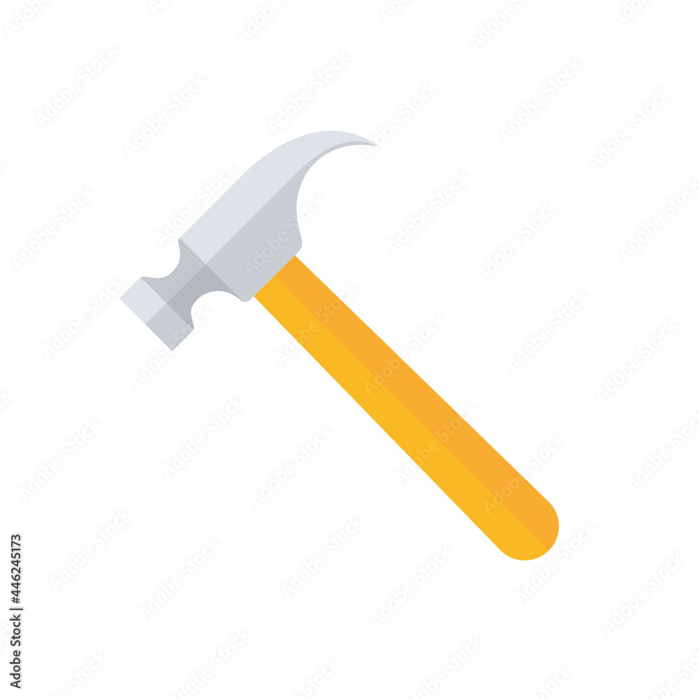 Hammer flat icon. Yellow hummer symbol. Work repair tool. Vector illustration isolated on white. Hammer flat icon. Yellow hummer symbol. Work repair tool. Vector illustration isolated on white.