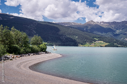 Beautiful view of the lake Resia. Alps, Italy, Europe.