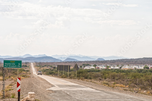 Start of single lane concrete road between Willowmore and Steytlerville photo