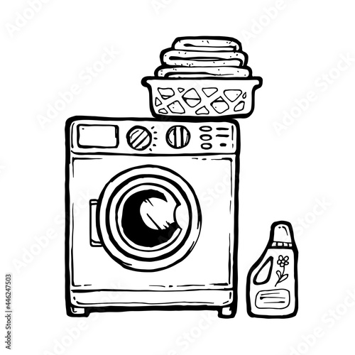 washing machine with launder basket and washing powder vector