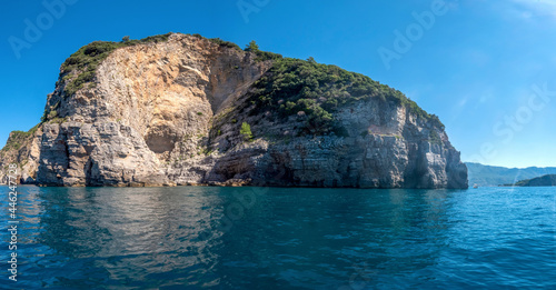 Picturesque view of the cliffs from the sea. Budva riviera, Montenegro