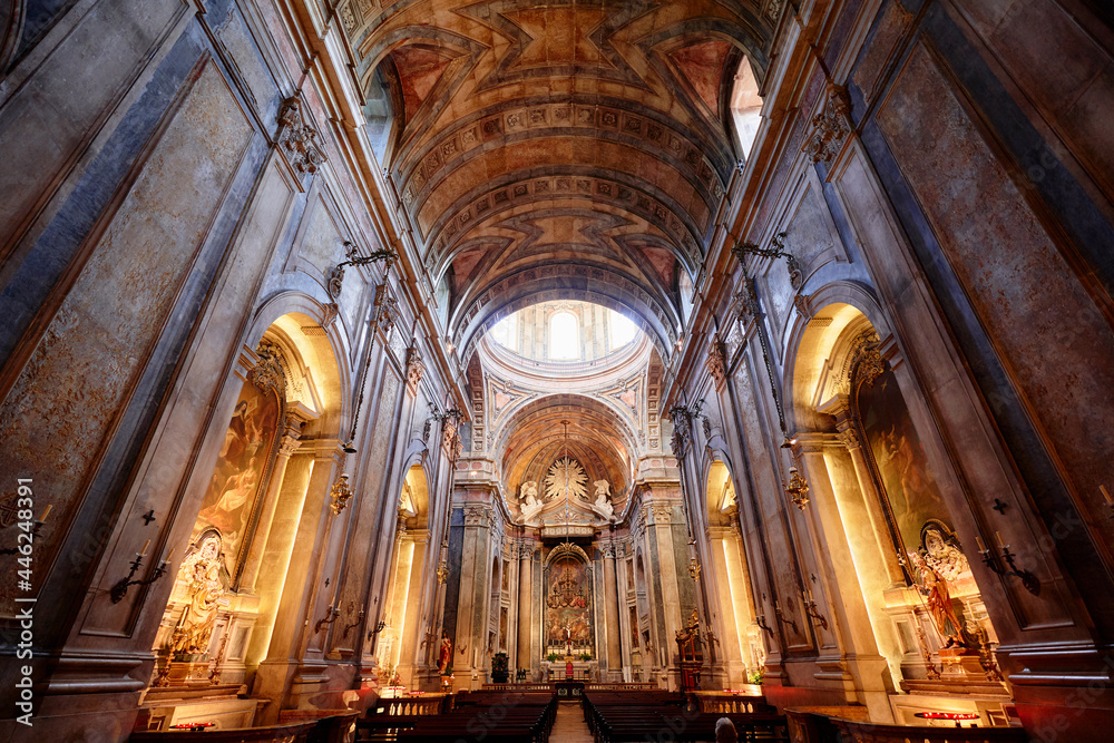 Interior of Cathedral Basilica of Estrela, Lisbon, Portugal.