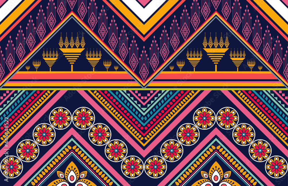 Geometric ethnic pattern vector background. seamless pattern traditional, Design for background, wallpaper, Batik, fabric, carpet, clothing, wrapping, and textile.colorful ethnic pattern illustration.