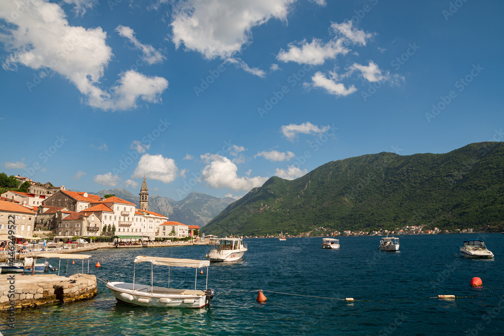 Boka-Kotor Bay, Perast city, Montenegro. Adriatic. A beautiful old town surrounded by mountains and the sea.