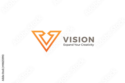 Letter V orange colour creative triangle Business logo