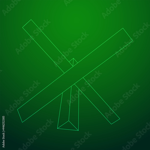 Hedgehog antitank defence. Wireframe low poly mesh vector illustration.