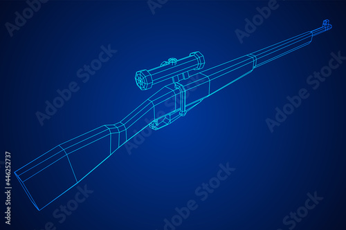 Sniper bolt-action rifle mosin nagant. Wireframe low poly mesh vector illustration.
