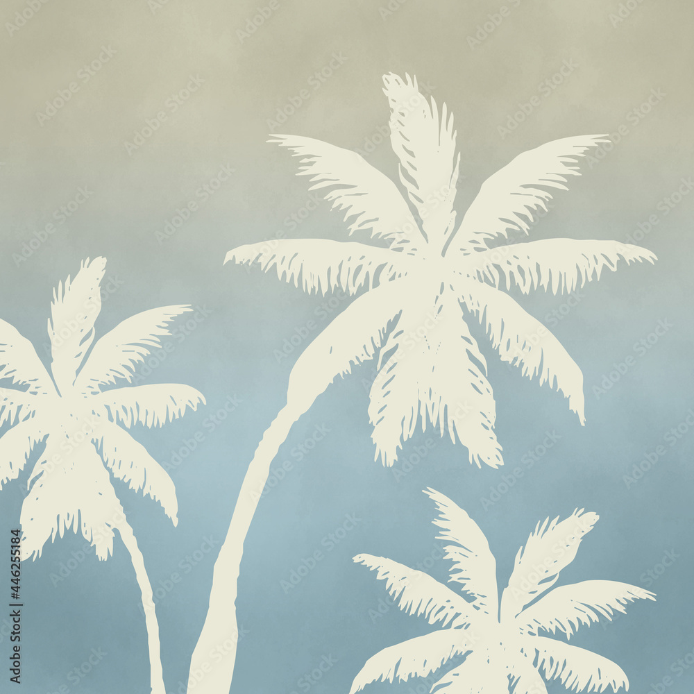 Fototapeta Abstract tropical scene with palm tree decoration on grunge blue and beige background