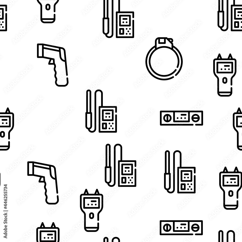Measuring Equipment Vector Seamless Pattern Thin Line Illustration Measuring Equipment Vector Seamless Pattern Thin Line Illustration