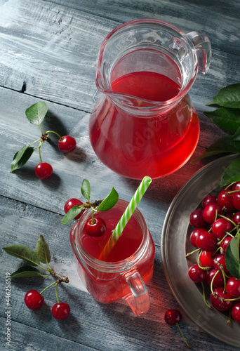 Ripe cherries and cherry drink