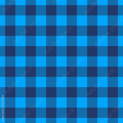 Gingham pattern in dark bright blue. Seamless spring summer autumn winter vichy graphic vector background for tablecloth, picnic blanket, oilcloth, other modern fashion textile print.