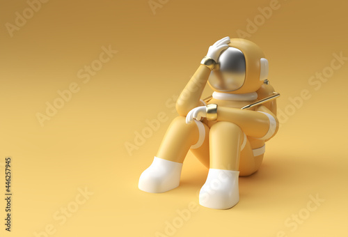 3d Render Spaceman Astronaut Headache, Disappointment, Tired Caucasian or Shame Gesture's 3d illustration Design.