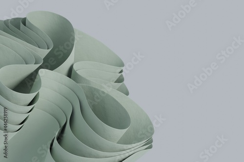 Abstract 3d render wavy object in calm pastel color palette. Creative 3d object wallpaper photo